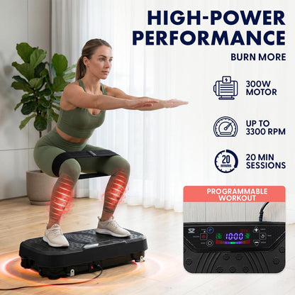 Hurtle Vibration Plate Machine – Adjustable 1–99 Speeds, Quiet, Lightweight, With Remote And Preset Programs Portable For Home And Office (Black)