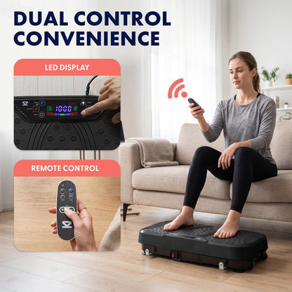 Hurtle Vibration Plate Machine – Adjustable 1–99 Speeds, Quiet, Lightweight, With Remote And Preset Programs Portable For Home And Office (Black)