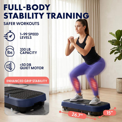 Hurtle Vibration Plate Machine – Adjustable 1–99 Speeds, Quiet, Lightweight, With Remote And Preset Programs Portable For Home And Office (Blue)