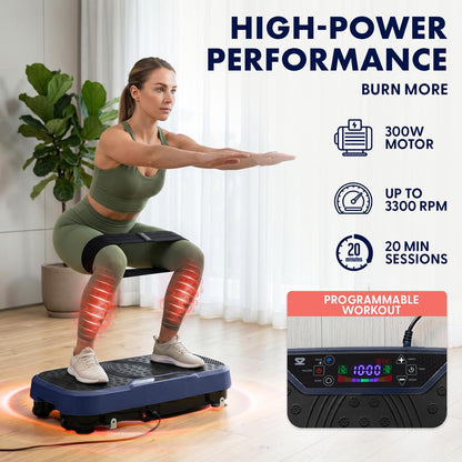 Hurtle Vibration Plate Machine – Adjustable 1–99 Speeds, Quiet, Lightweight, With Remote And Preset Programs Portable For Home And Office (Blue)