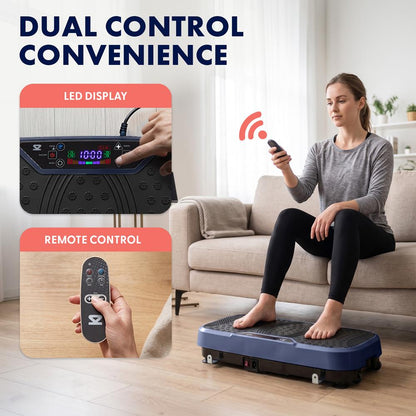 Hurtle Vibration Plate Machine – Adjustable 1–99 Speeds, Quiet, Lightweight, With Remote And Preset Programs Portable For Home And Office (Blue)