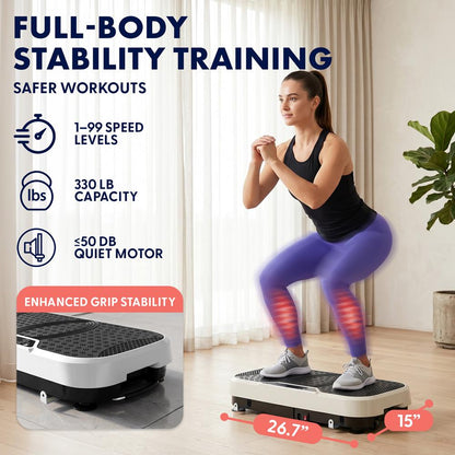 Hurtle Vibration Plate Machine – Adjustable 1–99 Speeds, Quiet, Lightweight, With Remote And Preset Programs Portable For Home And Office (Gray)