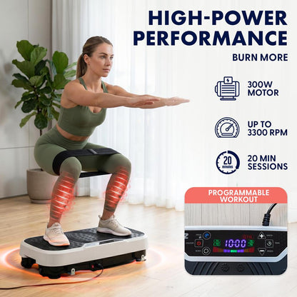 Hurtle Vibration Plate Machine – Adjustable 1–99 Speeds, Quiet, Lightweight, With Remote And Preset Programs Portable For Home And Office (Gray)