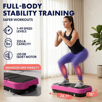 Hurtle Vibration Plate Machine – Adjustable 1–99 Speeds, Quiet, Lightweight, With Remote And Preset Programs Portable For Home And Office (Pink)
