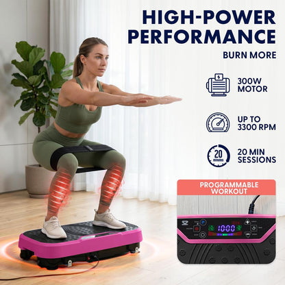 Hurtle Vibration Plate Machine – Adjustable 1–99 Speeds, Quiet, Lightweight, With Remote And Preset Programs Portable For Home And Office (Pink)