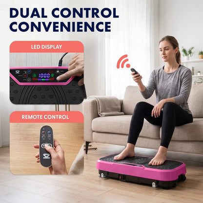Hurtle Vibration Plate Machine – Adjustable 1–99 Speeds, Quiet, Lightweight, With Remote And Preset Programs Portable For Home And Office (Pink)
