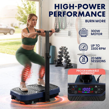 Hurtle Vibration Plate With Handle – Adjustable 1–99 Speeds, Quiet, Lightweight, With Remote And Preset Programs Portable For Home And Office (Blue)