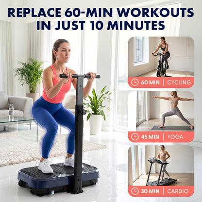 Hurtle Vibration Plate With Handle – Adjustable 1–99 Speeds, Quiet, Lightweight, With Remote And Preset Programs Portable For Home And Office (Blue)