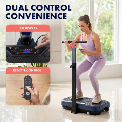 Hurtle Vibration Plate With Handle – Adjustable 1–99 Speeds, Quiet, Lightweight, With Remote And Preset Programs Portable For Home And Office (Blue)