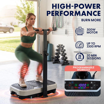 Hurtle Vibration Plate With Handle – Adjustable 1–99 Speeds, Quiet, Lightweight, With Remote And Preset Programs Portable For Home And Office (Gray)