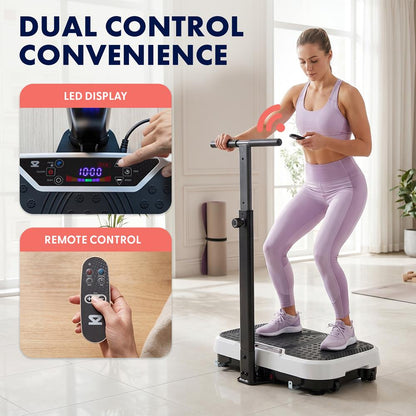 Hurtle Vibration Plate With Handle – Adjustable 1–99 Speeds, Quiet, Lightweight, With Remote And Preset Programs Portable For Home And Office (Gray)
