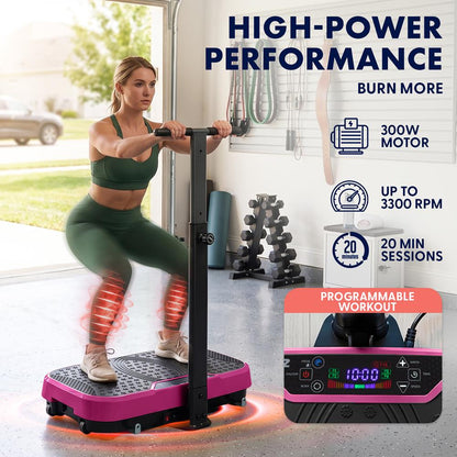 Hurtle Vibration Plate With Handle – Adjustable 1–99 Speeds, Quiet, Lightweight, With Remote And Preset Programs Portable For Home And Office (Pink)