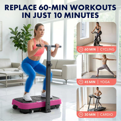 Hurtle Vibration Plate With Handle – Adjustable 1–99 Speeds, Quiet, Lightweight, With Remote And Preset Programs Portable For Home And Office (Pink)