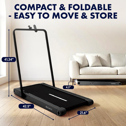 Squatz 2-In-1 Walking Pad With Vibration Plates And Handle Bar – Compact Treadmill With 1.0Hp Motor, Large Walking Surface, Led Display, Device Holder, And Remote Control (Black)