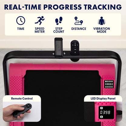 Squatz 2-In-1 Walking Pad With Vibration Plates And Handle Bar – Compact Treadmill With 1.0Hp Motor, Large Walking Surface, Led Display, Device Holder, And Remote Control (Pink)