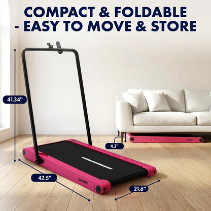 Squatz 2-In-1 Walking Pad With Vibration Plates And Handle Bar – Compact Treadmill With 1.0Hp Motor, Large Walking Surface, Led Display, Device Holder, And Remote Control (Pink)