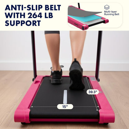 Squatz 2-In-1 Walking Pad With Vibration Plates And Handle Bar – Compact Treadmill With 1.0Hp Motor, Large Walking Surface, Led Display, Device Holder, And Remote Control (Pink)