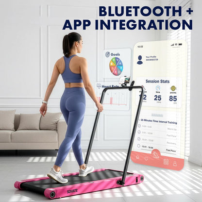 Squatz 2-In-1 Walking Pad With Vibration Plates And Handle Bar – Compact Treadmill With 1.0Hp Motor, Large Walking Surface, Led Display, Device Holder, And Remote Control (Pink)