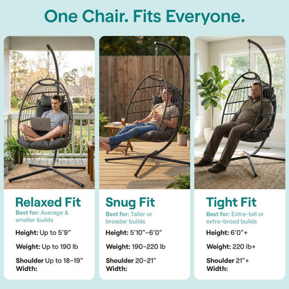 Foldable Egg Chair with Stand, 350 lbs Capacity, Rattan Wicker, Gray