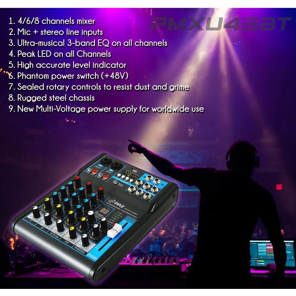  Audio Mixer 16 Channel Bluetooth Live Studio LED Display  Professional USB Mixing Console with 3-Band EQ Sound Board Console DJ Studio  Audio Mixer for PC Recording Music (16 Channel) : Musical Instruments