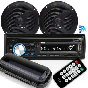 Pyle Bluetooth Marine Stereo Receiver & Waterproof Speaker Kit, Hands-Free Talking, CD Player, AM/FM Radio, MP3/USB/SD/AUX, (2) 6.5’’ Speakers (PLCDBT75MRB)