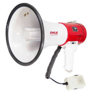 Pyle Megaphone Speaker PA Bullhorn - with Built-in Siren 50 Watts Adjustable Volume Control & Record Function - Ideal for Football, Baseball, Cheerleading Fans, Coaches or for Safety Drills PMP58U