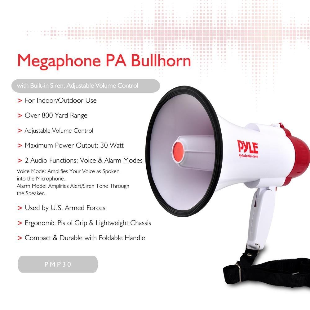 Pyle Audio Pyle Portable Compact PA Megaphone Speaker w/ Alarm Siren,  Adjustable Volume, 40 W Handheld Lightweight Marine Grade Waterproof  Bullho【並行輸入商品】