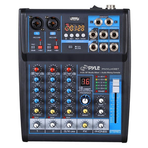 Pyle Professional Audio Mixer Sound Board Console System Interface 4 Channel Digital USB Bluetooth MP3 Computer Input 48V Phantom Power Stereo DJ Studio Streaming FX 16-Bit DSP processor - (PMXU43BT)